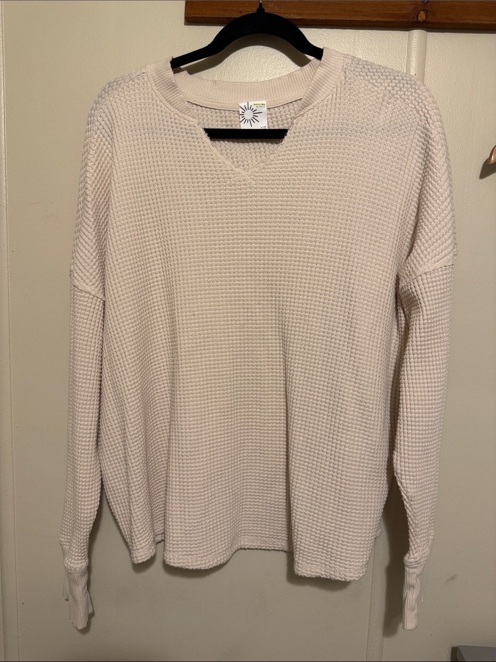 Offline by aerie Cream Waffle Knit Crew Sweater L